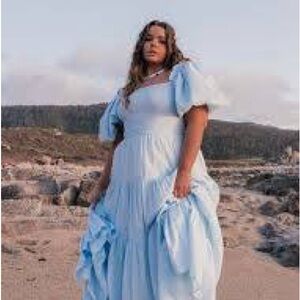 JessaKae Pale Blue Smocked Top with Puff Detail